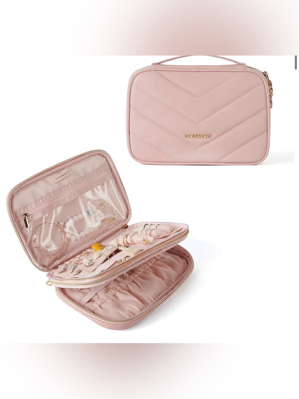 NEW!  Pink Travel Jewelry Organizer Case Portable Double Layer